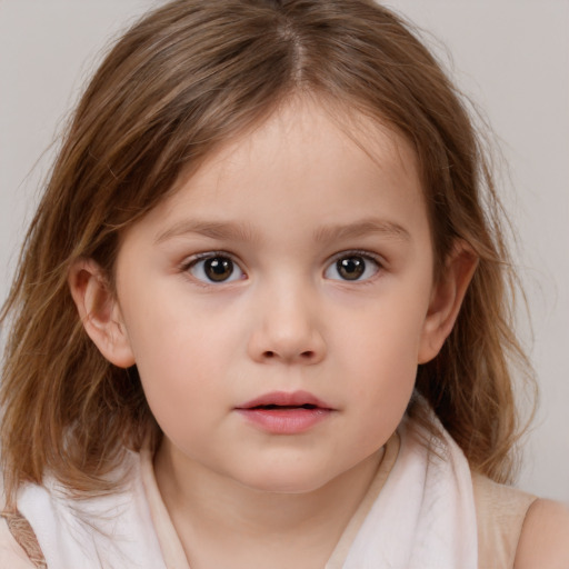 Neutral white child female with medium  brown hair and brown eyes