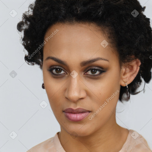 Neutral black young-adult female with short  brown hair and brown eyes