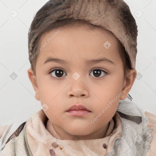 Neutral white child female with short  brown hair and brown eyes