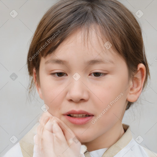 Neutral white child female with medium  brown hair and brown eyes