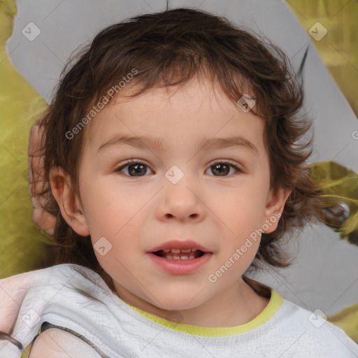 Joyful white child female with short  brown hair and brown eyes