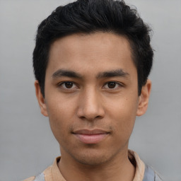 Neutral asian young-adult male with short  brown hair and brown eyes