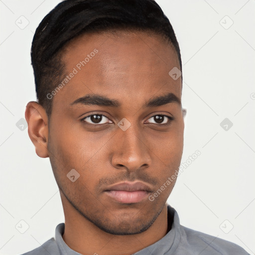 Neutral black young-adult male with short  brown hair and brown eyes