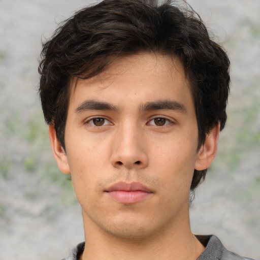 Neutral asian young-adult male with short  brown hair and brown eyes