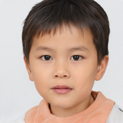 Neutral asian child male with short  brown hair and brown eyes