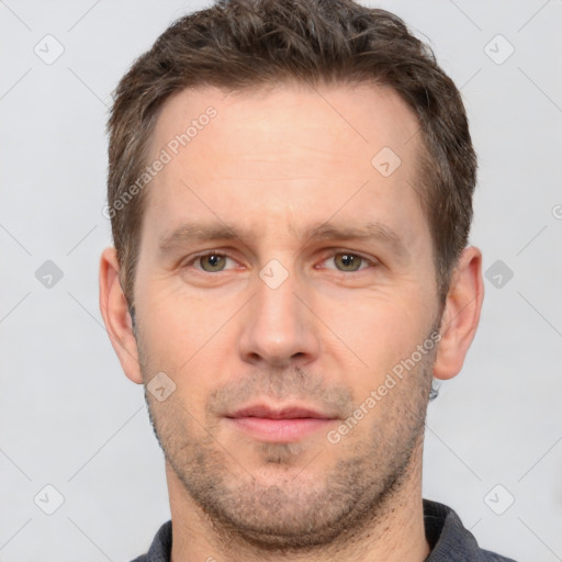 Neutral white adult male with short  brown hair and brown eyes