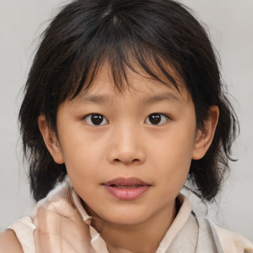 Neutral asian child female with medium  brown hair and brown eyes