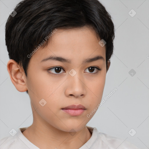 Neutral white child female with short  brown hair and brown eyes