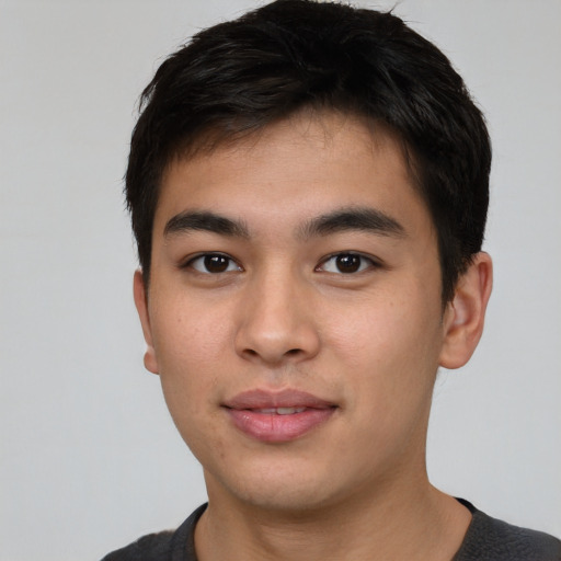 Neutral white young-adult male with short  black hair and brown eyes