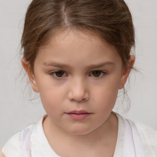 Neutral white child female with short  brown hair and brown eyes