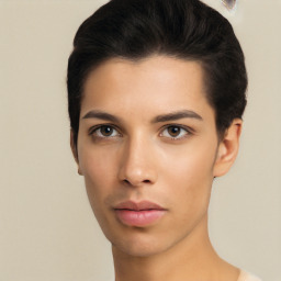 Neutral latino young-adult female with short  black hair and brown eyes