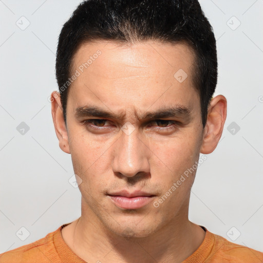 Neutral white adult male with short  brown hair and brown eyes