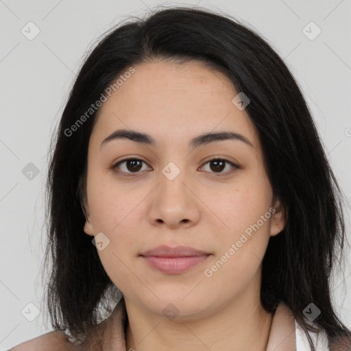 Neutral asian young-adult female with medium  black hair and brown eyes