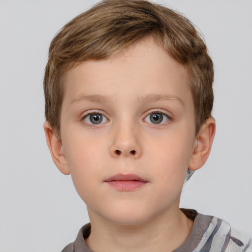 Neutral white child male with short  brown hair and grey eyes