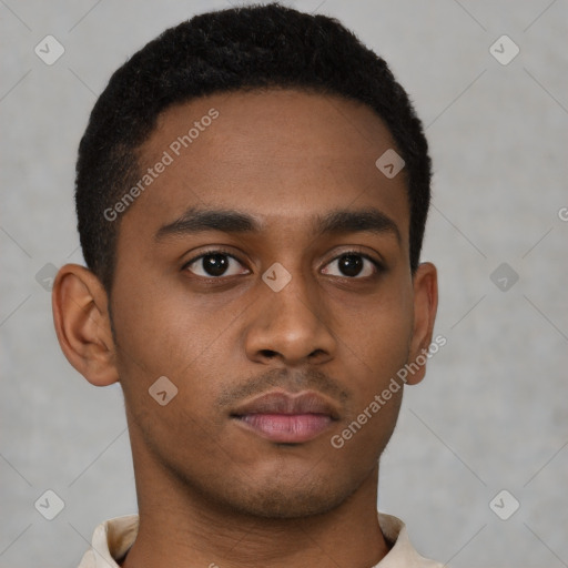 Neutral black young-adult male with short  brown hair and brown eyes