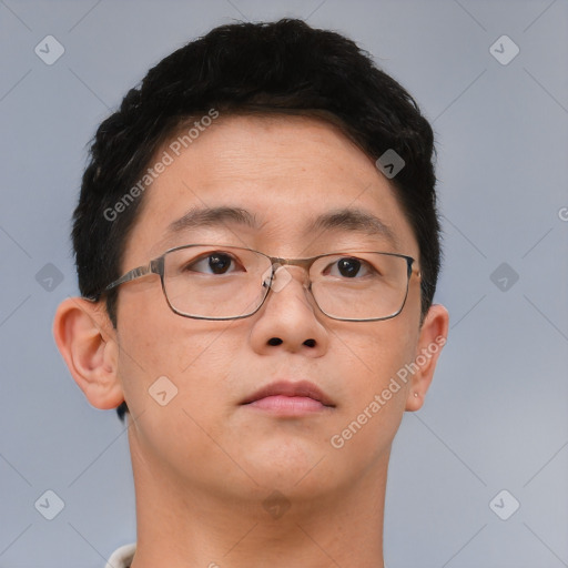 Neutral asian young-adult male with short  brown hair and brown eyes
