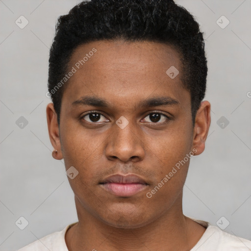 Neutral black young-adult male with short  brown hair and brown eyes
