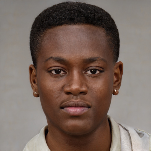 Neutral black young-adult male with short  brown hair and brown eyes