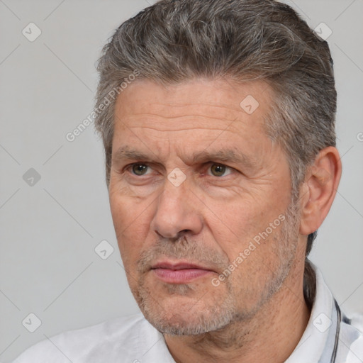 Neutral white middle-aged male with short  brown hair and brown eyes