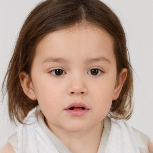 Neutral white child female with medium  brown hair and brown eyes