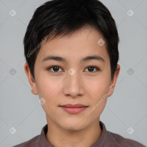 Neutral asian young-adult male with short  brown hair and brown eyes