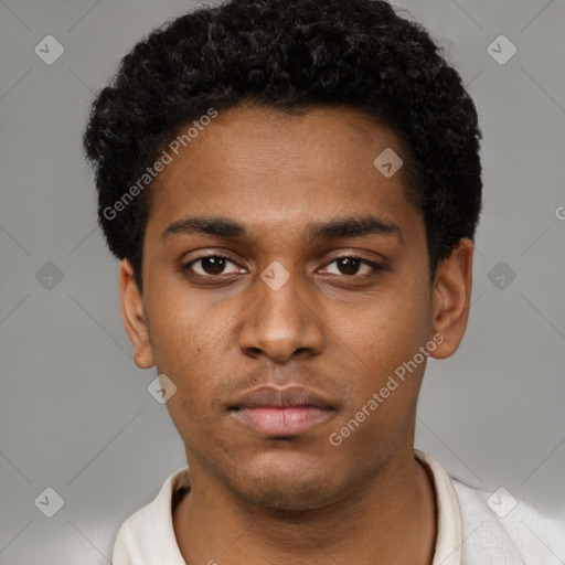 Neutral black young-adult male with short  brown hair and brown eyes