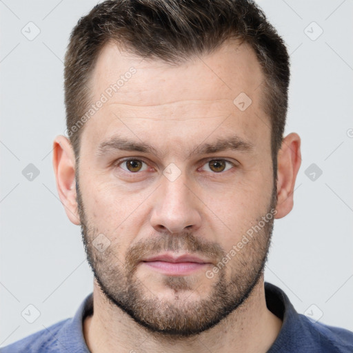 Neutral white adult male with short  brown hair and brown eyes