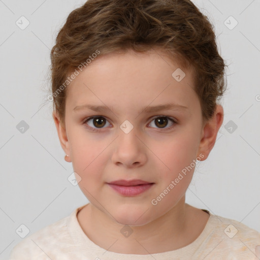 Neutral white child female with short  brown hair and brown eyes