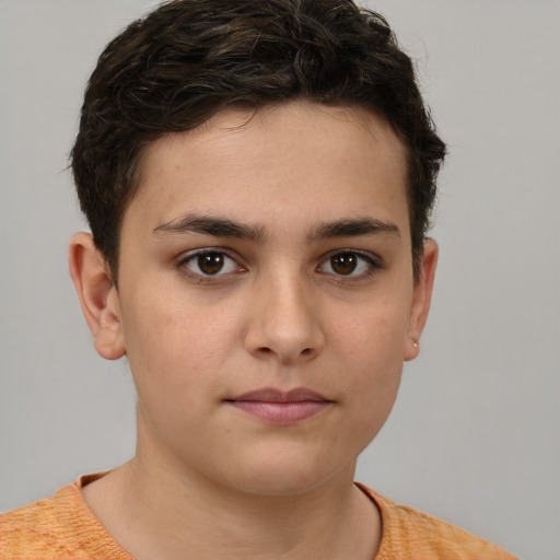 Neutral white young-adult female with short  brown hair and brown eyes