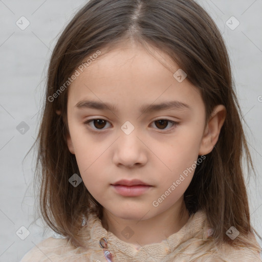 Neutral white child female with medium  brown hair and brown eyes