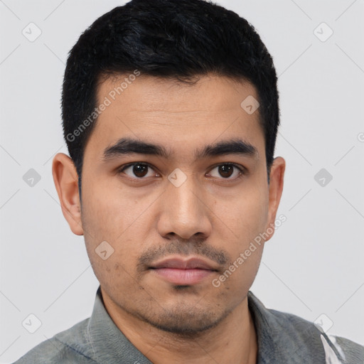 Neutral asian young-adult male with short  black hair and brown eyes