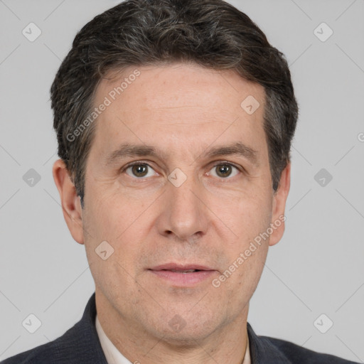 Neutral white adult male with short  brown hair and brown eyes