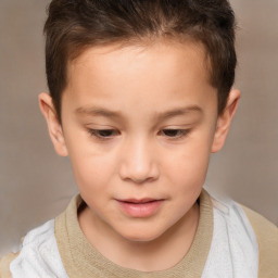 Joyful white child female with short  brown hair and brown eyes