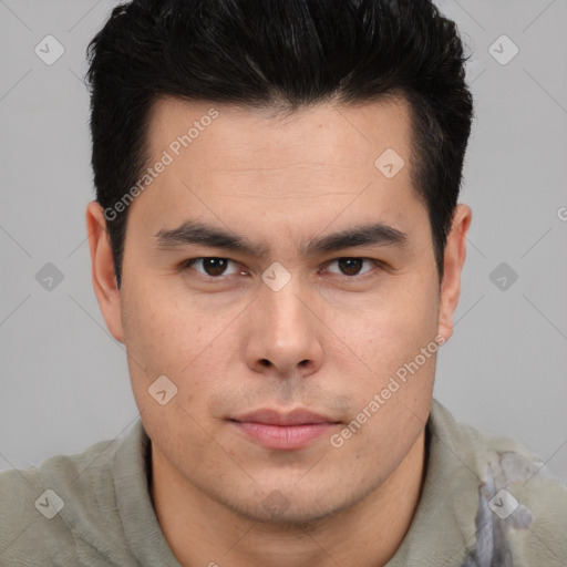 Neutral asian young-adult male with short  brown hair and brown eyes