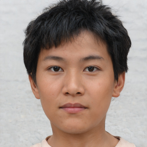 Neutral asian young-adult male with short  brown hair and brown eyes