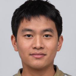 Neutral asian young-adult male with short  brown hair and brown eyes