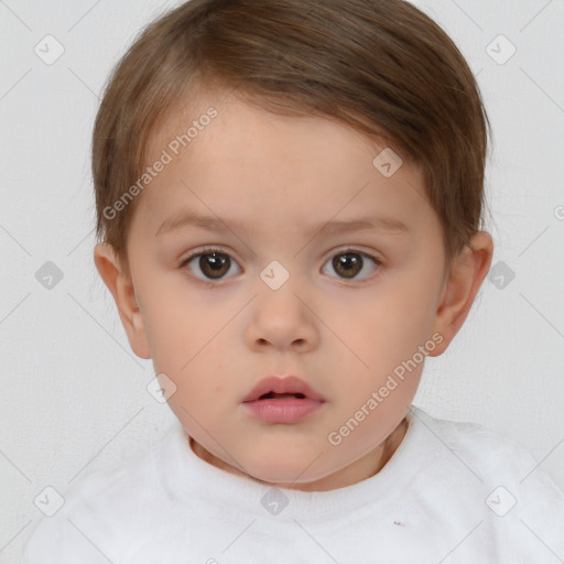 Neutral white child female with short  brown hair and brown eyes