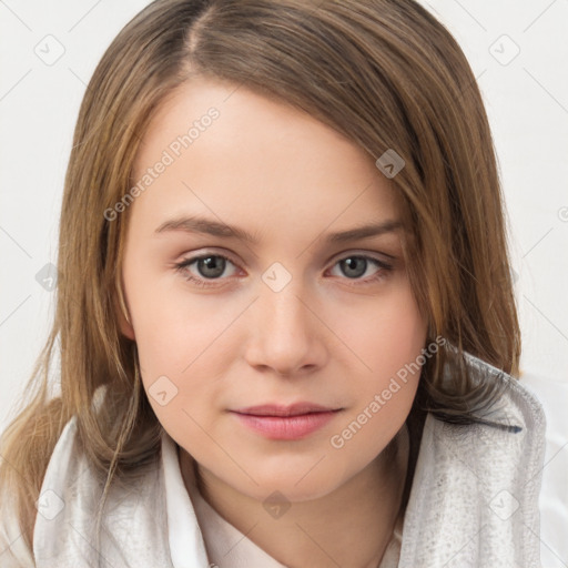 Neutral white child female with medium  brown hair and brown eyes