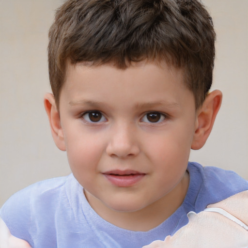 Joyful white child male with short  brown hair and brown eyes