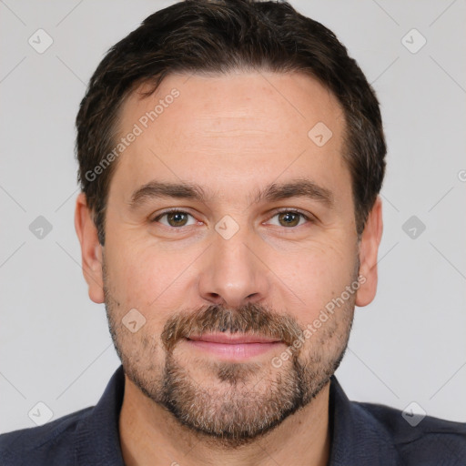 Neutral white adult male with short  brown hair and brown eyes