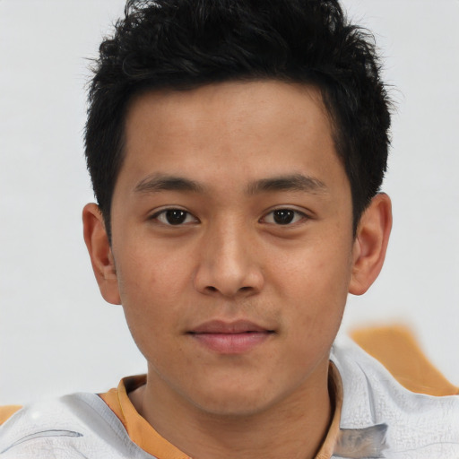 Neutral asian young-adult male with short  brown hair and brown eyes