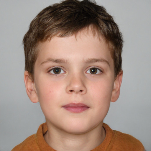 Neutral white child male with short  brown hair and grey eyes