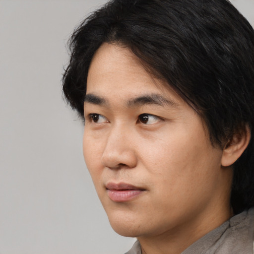 Neutral asian young-adult male with short  black hair and brown eyes