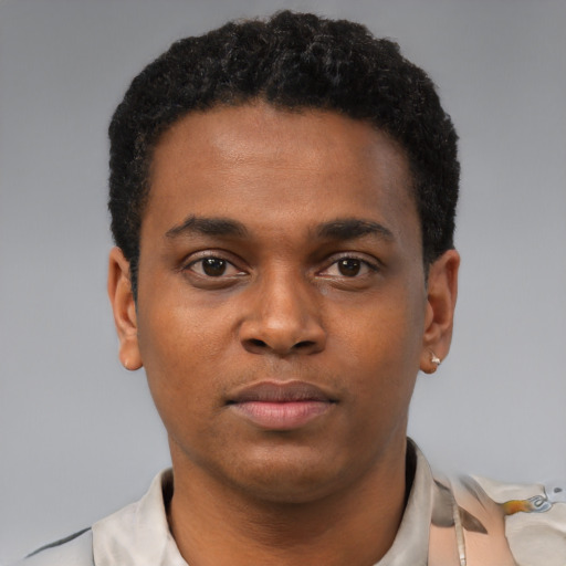 Neutral black young-adult male with short  brown hair and brown eyes