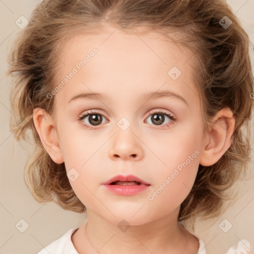 Neutral white child female with medium  brown hair and brown eyes