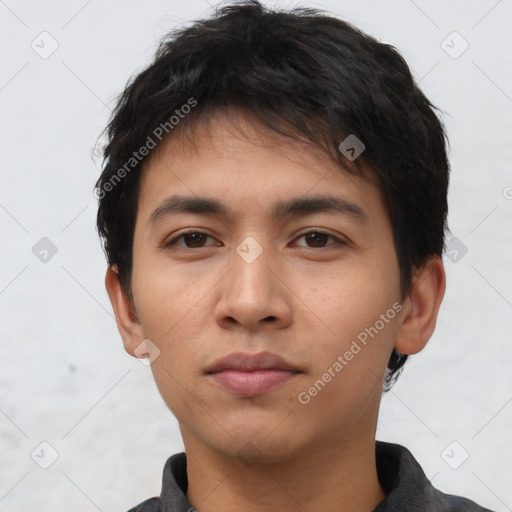 Neutral asian young-adult male with short  brown hair and brown eyes
