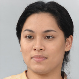 Neutral asian young-adult female with medium  brown hair and brown eyes