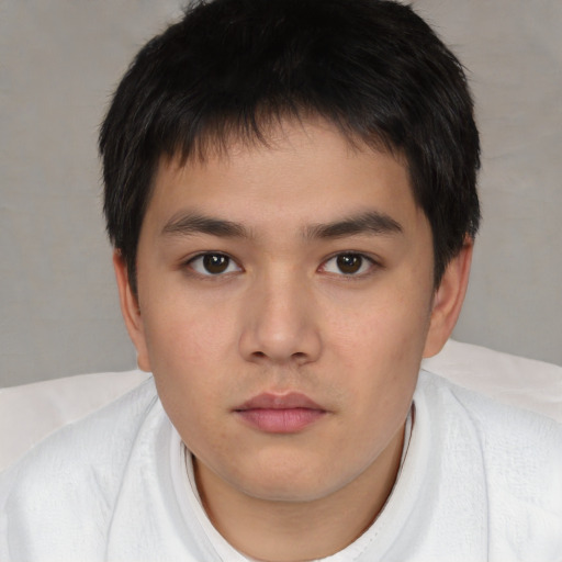 Neutral asian young-adult male with short  brown hair and brown eyes