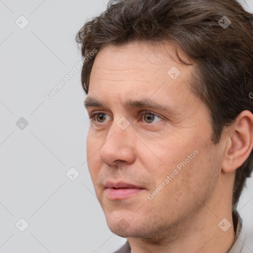 Neutral white adult male with short  brown hair and brown eyes