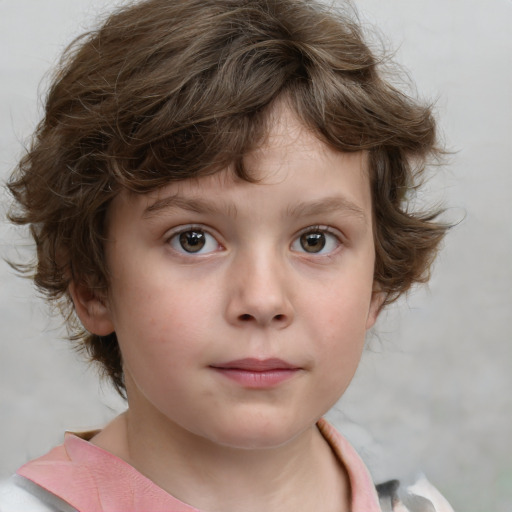 Neutral white child female with medium  brown hair and grey eyes